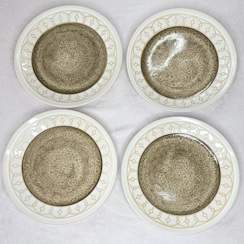 4 Pfaltzgraff Remi Beige Dinner Plates 11" Earthy Geometric Bisque Stoneware EUC